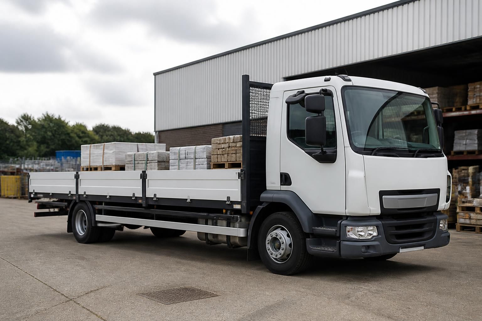 Dropside 1 Rigid dropside lorry parked outside a builders' merchant